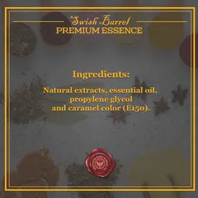 Whiskey Essence ingredients including natural extracts, essential oils, propylene glycol and caramel color E150.