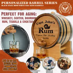 Mini oak barrel aging whiskey bourbon rum tequila and cocktails 8 to 10 times faster than commercial barrels.