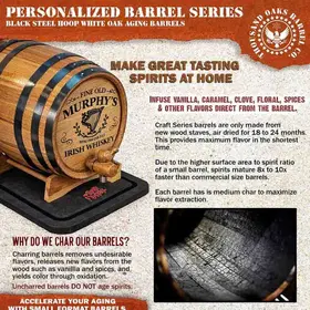 Medium charred interior of American white oak barrel for authentic Irish whiskey aging