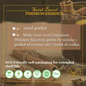 Instructions for mixing Cinnamon Whiskey Essence with 750ml vodka or neutral alcohol to create homemade cinnamon whiskey liqueur.