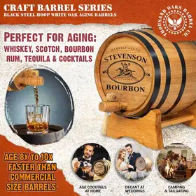 Small charred oak bourbon aging barrel infusing whiskey with vanilla caramel and toasted oak flavors