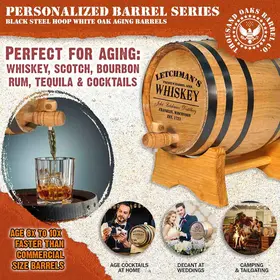 Small American white oak aging barrel for whiskey, bourbon, rum, tequila and cocktails