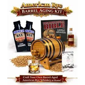 American Rye Whiskey barrel aging kit with American white oak barrel, rye essence and accessories for crafting rye whiskey at home.