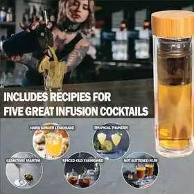 Liquor Quik® infused cocktail recipes including Hard Ginger Lemonade, Tropical Thunder, Spiced Old Fashioned, Gemstone Martini, and Hot Buttered Rum.