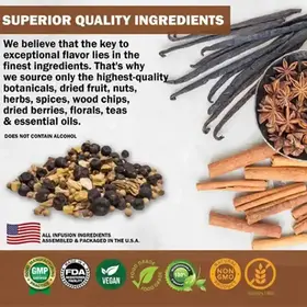 High quality whiskey infusion ingredients including oak chips, cinnamon sticks, star anise, botanicals and spices.