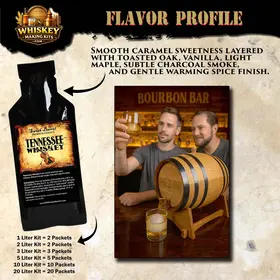 Tennessee Whiskey flavor profile showing caramel sweetness, toasted oak, vanilla, maple notes, charcoal smoke, and smooth spice finish.