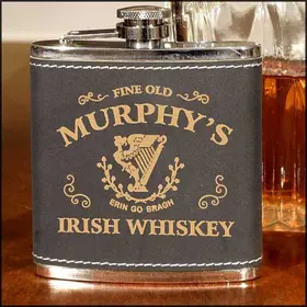 'Celtic Harp' Personalized Leather Flask (B445)