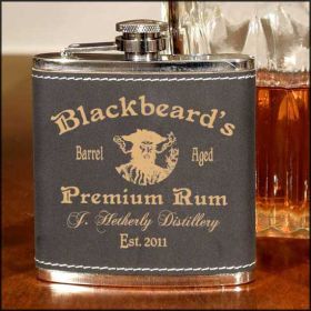 'Blackbeard Distillery' Personalized Leather Flask (P3)