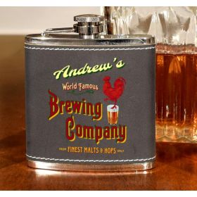 'Brewing Company' Personalized Leather Flask (B474)