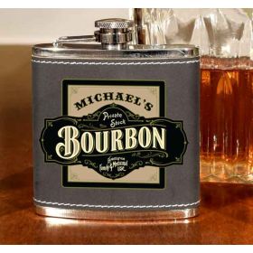 'Private Stock Bourbon'  Personalized Leather Flask B805