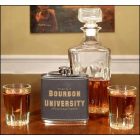 'Bourbon University' Leather Flask (FSK_B201)