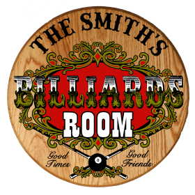 'Billiard Room' Personalized Oak Barrel Head Sign (6037)