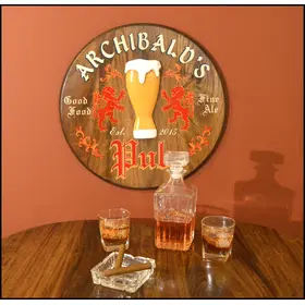 'Pilsner Pub' Personalized Oak Barrel Head Sign (BHR29)