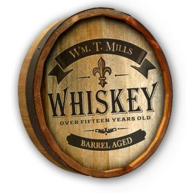 'Barrel Aged Whiskey' Personalized Quarter Barrel Sign (C17)