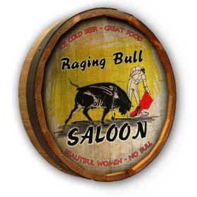 'Raging Bull Saloon' Personalized Quarter Barrel Sign (C23)