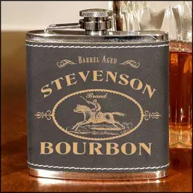 'Derby Bourbon' Personalized Leather Flask (B454)
