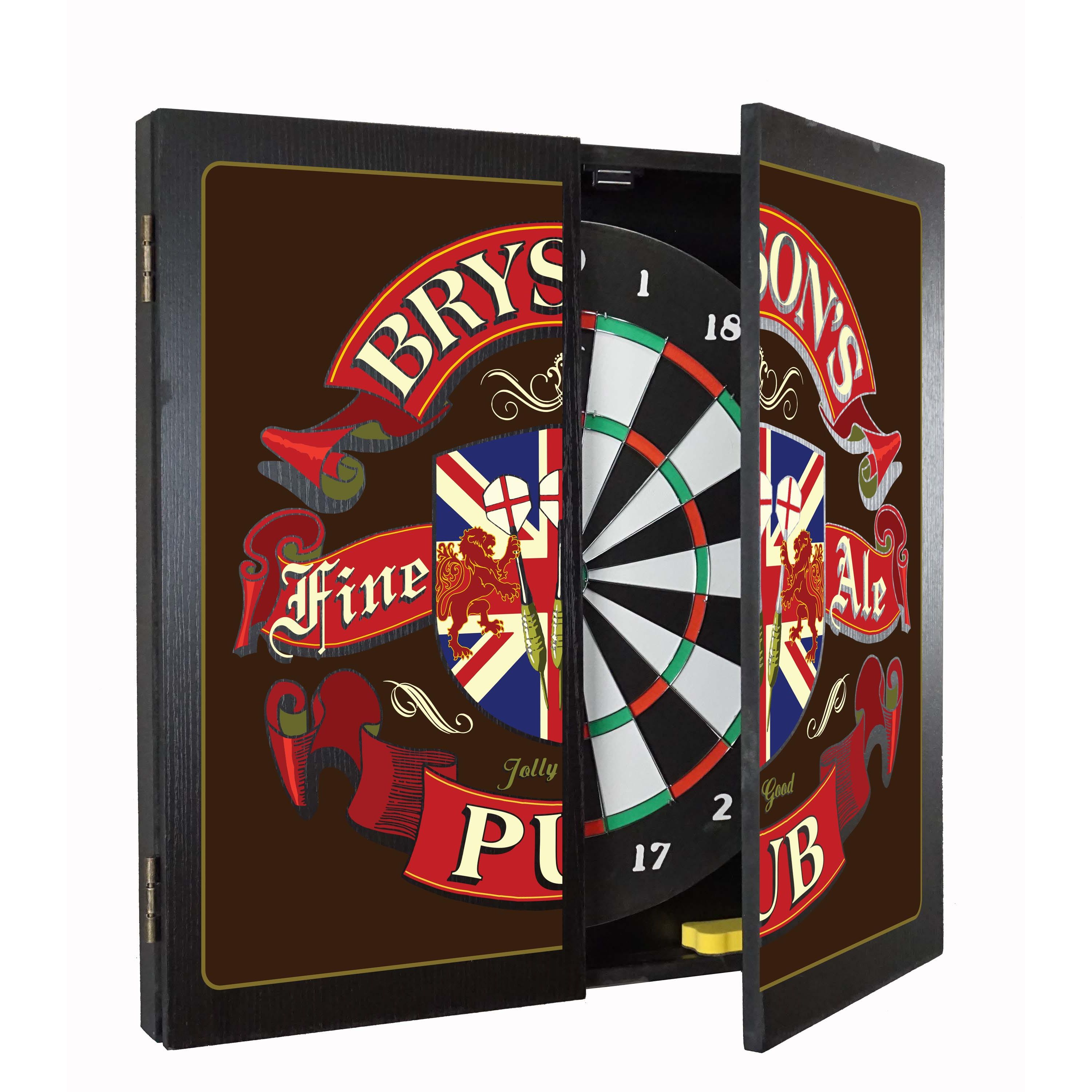 Personalized English Pub Dartboard & Cabinet Set | Thousand Oaks