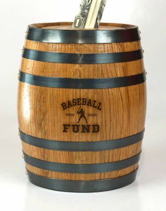 'Baseball Fund' Mini Oak Barrel Bank (PB118)