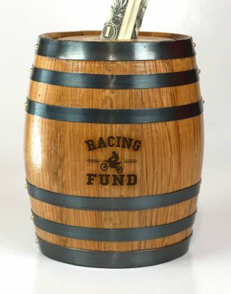 'Motorcycle Racing Fund' Mini Oak Barrel Bank (PB119)