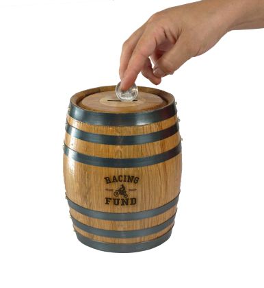 'Motorcycle Racing Fund' Mini Oak Barrel Bank (PB119)