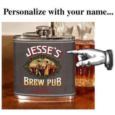 'Brew Pub' Personalized Leather Flask (B473)