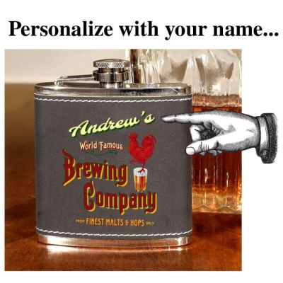 'Brewing Company' Personalized Leather Flask (B474)