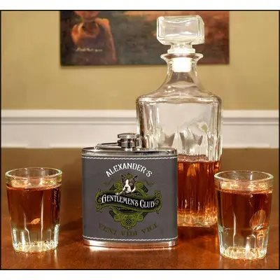 'Gentlemen's Club'  Personalized Leather Flask B806