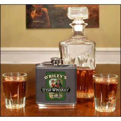 'Irish Whiskey'  Personalized Leather Flask B808