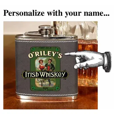'Irish Whiskey'  Personalized Leather Flask B808