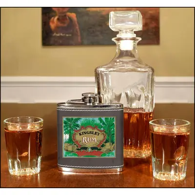 'Tropical Rum' Personalized Leather Flask B809