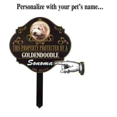 Personalized Protected by 'Goldendoodle' sign (wulf10) Wulfsburg Sign
