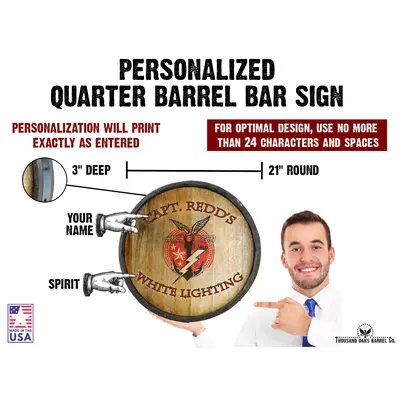 Custom moonshine quarter barrel sign personalization map