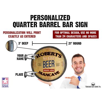 'Ice Cold Beer' Personalized Quarter Barrel Sign (C24)