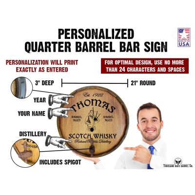 'Bagpiper Scotch Distillery' Personalized Quarter Barrel Sign (P9)