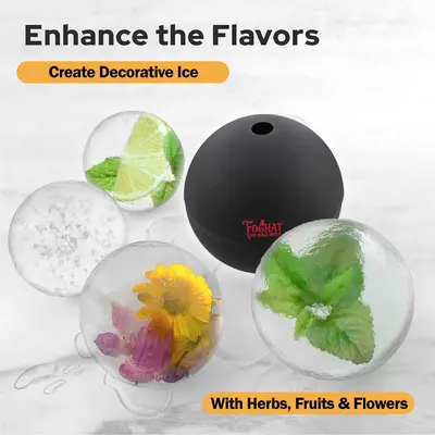 Foghat ice ball mold creating decorative ice spheres with herbs, fruit, and flowers inside