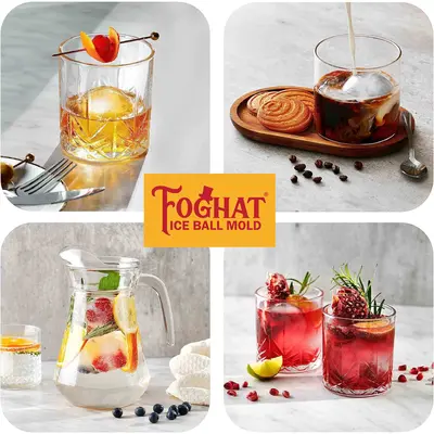 Foghat ice ball mold used in whiskey, cocktails, iced coffee, and infused water drinks