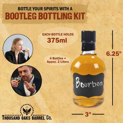 Bootleg Bottling Kit 375ml bottle dimensions and capacity for homemade bourbon or spirits