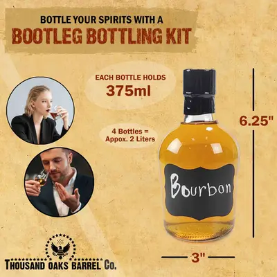 Bootleg Bottling Kit 375ml bottle dimensions and capacity for homemade bourbon or spirits