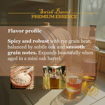 American Rye Whiskey flavor profile featuring bold rye spice, smooth grain notes, subtle oak aging character and rich amber color.