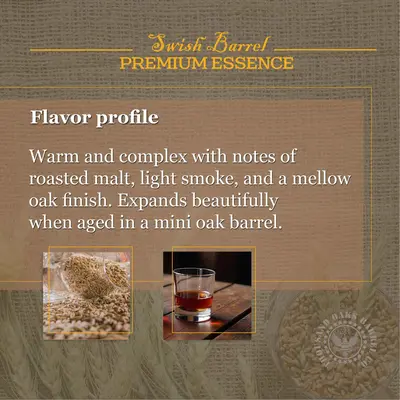American Single Malt Whiskey flavor profile showing roasted malt, light smoke and mellow oak finish ideal for mini oak barrel aging.
