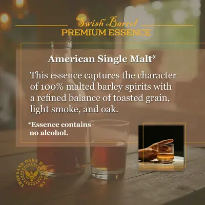 American Single Malt Essence alcohol-free concentrate inspired by 100% malted barley spirits with toasted grain and oak notes.