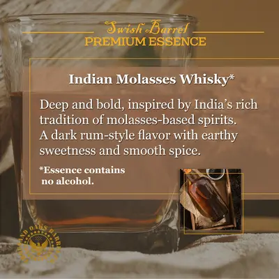 Indian Molasses Whisky flavor profile featuring dark molasses, warm caramel, subtle spice, and toasted oak notes.