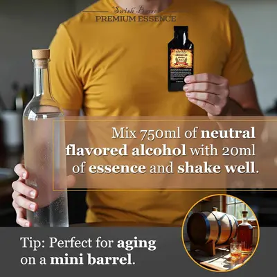 Mixing 20ml Apple Whiskey Essence with 750ml vodka to create homemade apple flavored whiskey.