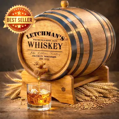 Best selling personalized mini oak bourbon barrel pouring aged whiskey into glass