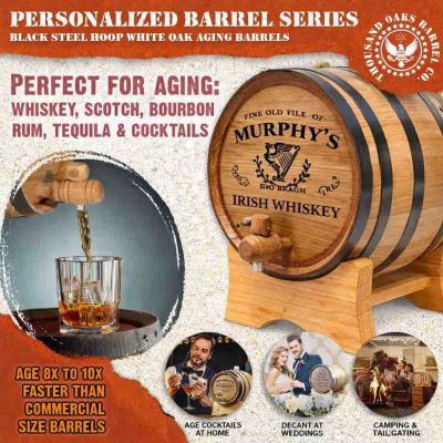 Small American white oak barrel for aging Irish whiskey, bourbon, rum and tequila at home
