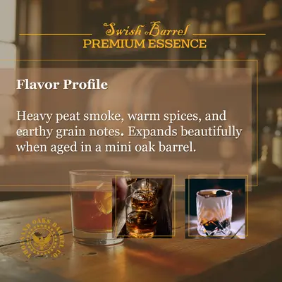 Flavor profile of Ultra Peat Whisky featuring heavy peat smoke, warm spices, earthy malted barley, and oak notes.