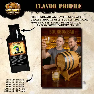 Cachaça flavor profile featuring sugarcane sweetness, tropical notes, grassy brightness, and smooth oak-aged finish in home barrel kit.