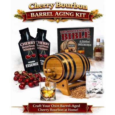 Cherry Bourbon whiskey flavor profile showing rich dark cherry sweetness, vanilla oak, caramel depth and toasted spice finish from small oak barrel aging kit.