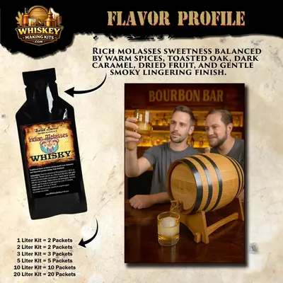 Indian Molasses Whisky essence flavor profile with molasses sweetness, caramel, oak, and spice notes for DIY whisky making.