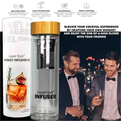 Two men enjoying handcrafted infused whiskey cocktails made with premium whiskey infusion kit.